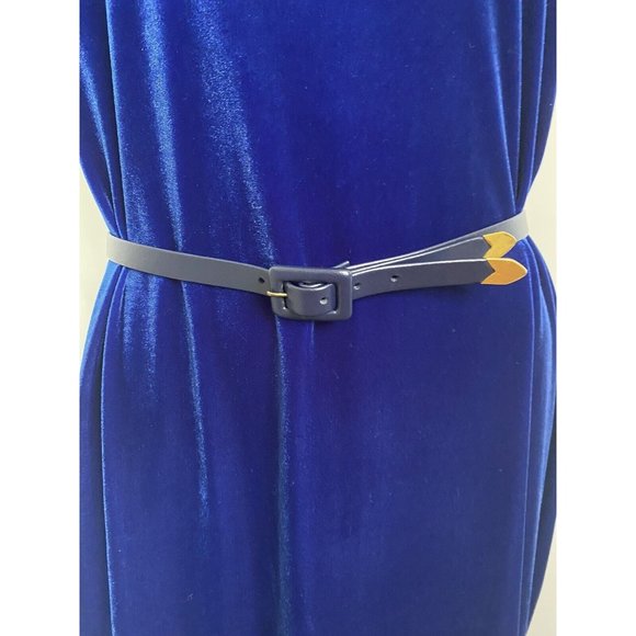 Womens Double Strands Belt Skinny Navy Blue Gold Tone Accent 29\